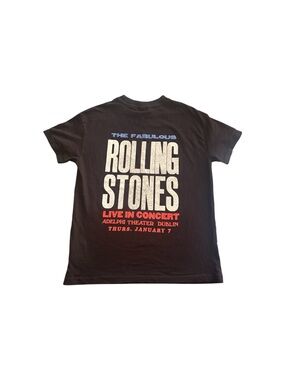 H&M Rolling Stones Black Graphic Short Sleeve Tee with Small Red Script Logo